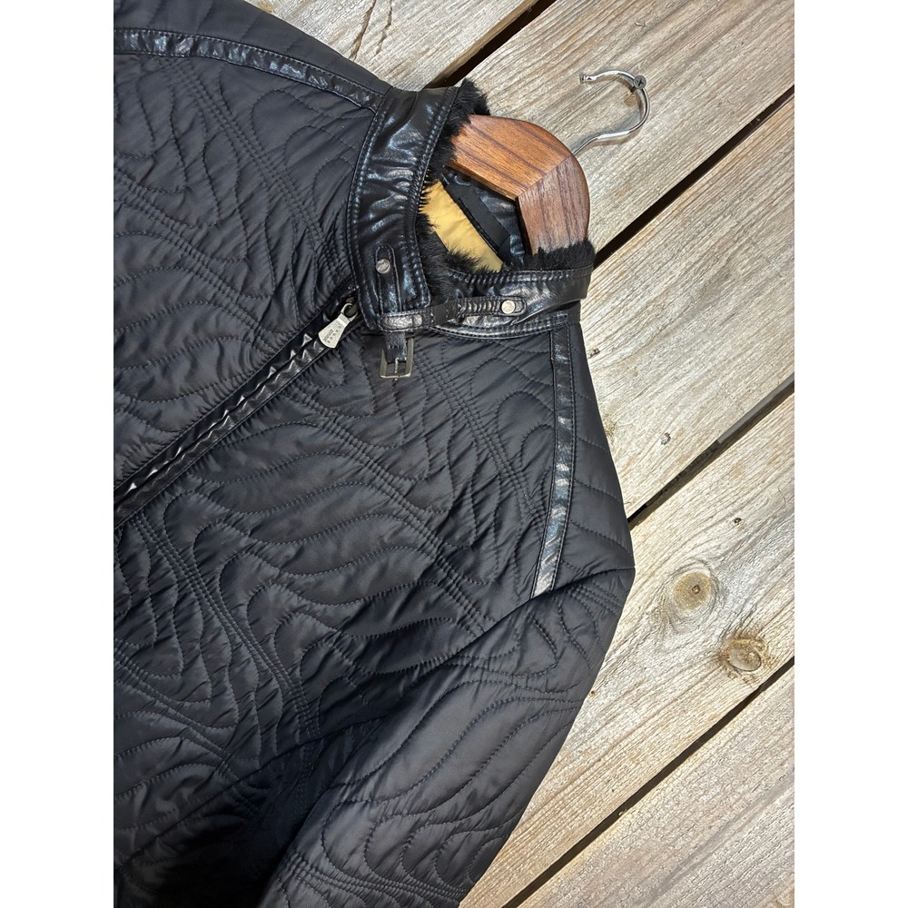 Versace Sport Black Quilted Jacket Faux Fur Trim Buckle Collar Made in Italy